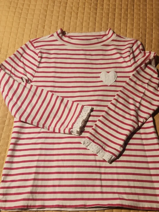 Talbots Pink and White Striped Long Sleeve Top with Heart Applique - Picture 1 of 6